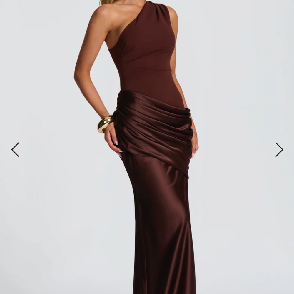 Elegant One Shoulder Brown Dress